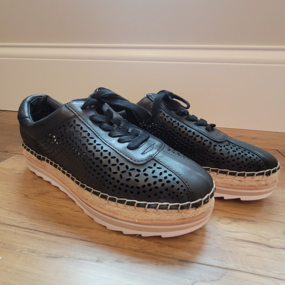 NWOT Marc Fisher Laser Cut Black Leather Espadrille Platform Sneakers